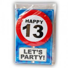 Carte de vœux avec badge à épingler 'Happy 13'