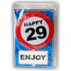05929 Carte de vœux avec badge à épingler 'Happy 29'