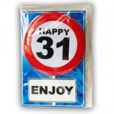 05931 Carte de vœux avec badge à épingler 'Happy 31'
