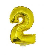 Folieballon Goud 16" met stokje cijfer '2'