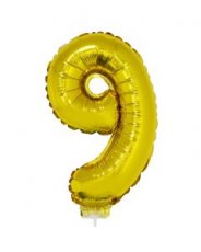 Folieballon Goud 16" met stokje cijfer '9'