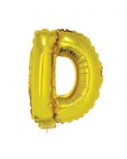 Folieballon Goud 16" met stokje letter 'D'
