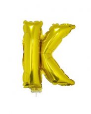 Folieballon Goud 16" met stokje letter 'K'