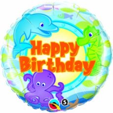 29604 Happy Birthday Ballon Hélium 45cm/18inch Joyeuses créatures marines