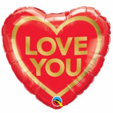 97168 Love Folieballon 45cm/18"  'Love You' golden heart