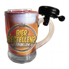 Bierglas Pot met fietsbel 'Bier bestellen, even BELLEN!'